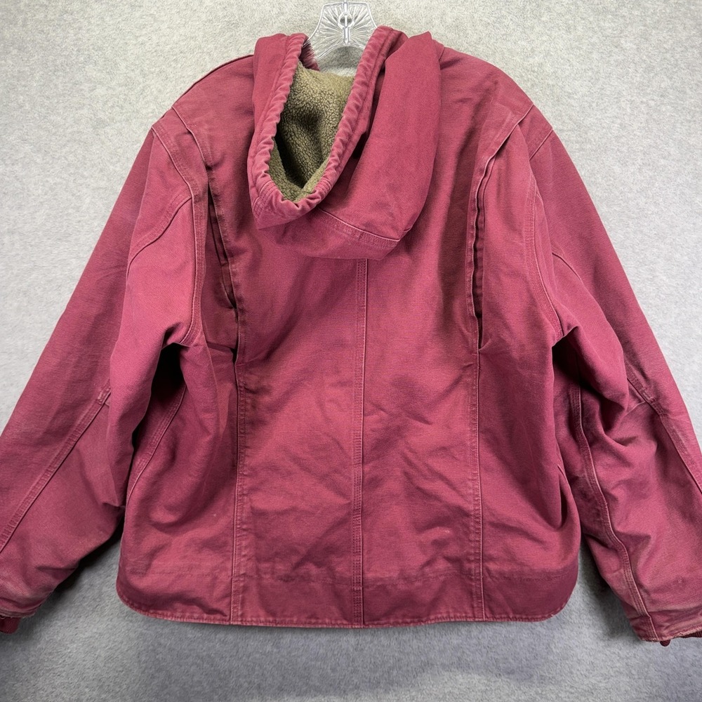Carhartt Jacket Womens 2XL Raspberry Pink Sherpa Lined Hooded Canvas Workwear - Picture 11 of 12